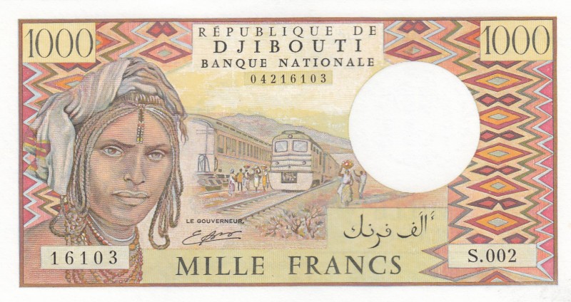 Djibouti, 1.000 Francs, 1988, UNC, p37b
Serial Number: S.002 16103
Estimate: 2...