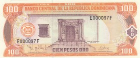 Dominican Republic, 100 Pesos Oro, 1997, UNC, p156a
Top 100 Serial Numbers
Serial Number: E000097F
Estimate: 20-40