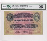 East Africa, 100 Shillings, 1954, VF, p36a
PMG 25
Queen Elizabeth II. Potrait
Serial Number: G3 17606
Estimate: 1100-2200