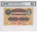 East Africa, 20 Shillings, 1955, UNC, p35
PMG 65 EPQ, Queen Elizabeth II. Potrait
Serial Number: G79 19350
Estimate: 750-150