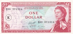East Caribbean States, 1 Dollar, 1965, XF(+), p13f
Queen Elizabeth II. Potrait
Serial Number: B90 571514
Estimate: 25-50