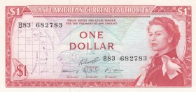 East Caribbean States, 1 Dollar, 1965, UNC, p13g
Queen Elizabeth II. Potrait
Serial Number: B83 682783
Estimate: 50-100