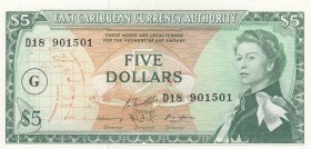 East Caribbean States, 5 Dollars, 1965, XF(+), p14k
Queen Elizabeth II. Potrait
Serial Number: D18 901501
Estimate: 35-70