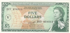 East Caribbean States, 5 Dollars, 1965, UNC, p14p
Queen Elizabeth II. Potrait
Serial Number: D17 454512
Estimate: 75-150