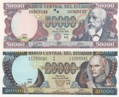 Ecuador, 20.000-50.000 Sucres, 1999, UNC, p129f; p130c, (Total 2 banknotes)
Serial Number: 11255041, 06965148
Estimate: 15-30