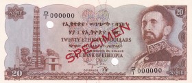 Ethiopia, 20 Dollars, 1961, UNC, p21s, SPECIMEN
Serial Number: D/1 000000
Estimate: 150-300