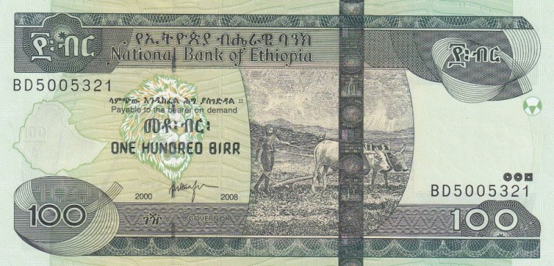 Ethiopia, 100 Birr, 2000/2008, UNC, p52d
Serial Number: BD5005321
Estimate: 20...