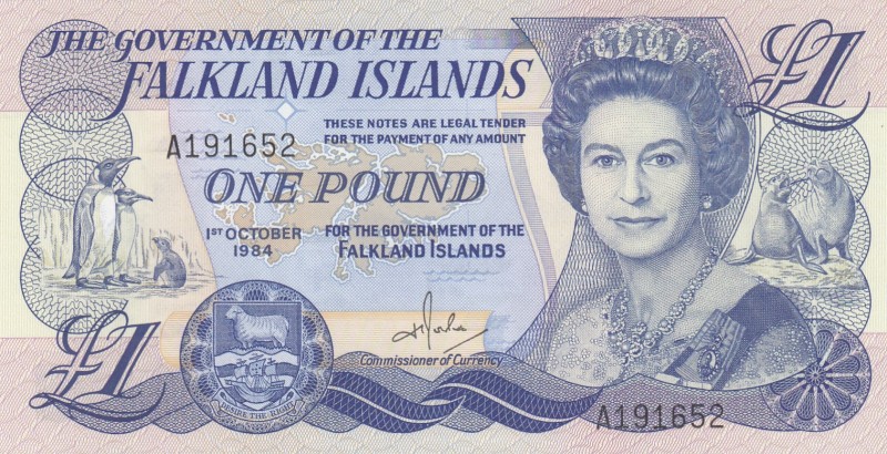 Falkland Islands, 1 Pound, 1984, AUNC, p13a
Queen Elizabeth II. Potrait
Serial...