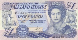 Falkland Islands, 1 Pound, 1984, AUNC, p13a
Queen Elizabeth II. Potrait
Serial Number: A191652
Estimate: 20-40