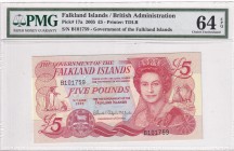 Falkland Islands, 5 Pounds, 2005, UNC, p17a
PMG 64 EPQ
Queen Elizabeth II. Potrait
Serial Number: B101759
Estimate: 25-50