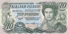 Falkland Islands, 10 Pounds, 2011, UNC, p18
Queen Elizabeth II. Potrait
Serial Number: B032051
Estimate: 30-60
