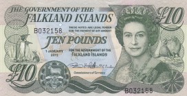 Falkland Islands, 10 Pounds, 2011, UNC, p18
Queen Elizabeth II. Potrait
Serial Number: B032158
Estimate: 35-70