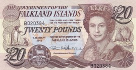 Falkland Islands, 20 Pounds, 2011, UNC, p19
Queen Elizabeth II. Potrait
Serial Number: B020384
Estimate: 75-150