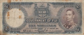 Fiji, 5 Shillings, 1941, FINE, p37d
King George VI Portrait
Serial Number: B/ 115505
Estimate: 70-140