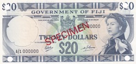 Fiji, 20 Dollars, 1969, UNC, p63s, SPECIMEN
Queen Elizabeth II. Potrait
Serial Number: A/1 000000
Estimate: 1500-3000