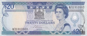 Fiji, 20 Dollars, 1988, UNC, p88a
Queen Elizabeth II. Potrait
Serial Number: B/11910503
Estimate: 150-300