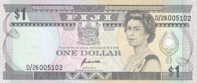 Fiji, 1 Dollar, 1993, UNC, p89a
Queen Elizabeth II portrait, Polymer plastic banknote
Serial Number: D/26005102
Estimate: 15-30