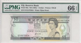 Fiji, 1 Dollar, 1993, UNC, p89a
PMG 66 EPQ
Queen Elizabeth II. Potrait
Serial Number: D/19 975924
Estimate: 50-100