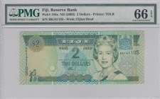 Fiji, 2 Dollars, 2002, UNC, p104a
PMG 66 EPQ . Queen Elizabeth II portrait
Serial Number: BK141105
Estimate: 25-50