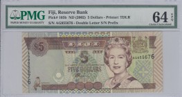 Fiji, 5 Dollars, 2002, UNC, p105b
PMG 64 EPQ
Queen Elizabeth II. Potrait
Serial Number: AG955676
Estimate: 30-60