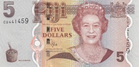 Fiji, 5 Dollars, 2012, UNC, p110b
Queen Elizabeth II portrait, Polymer plastic banknote
Serial Number: CU441459
Estimate: 10-20