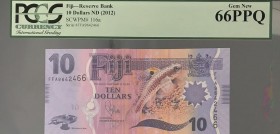 Fiji, 10 Dollars, 2012, UNC, p116a
PCGS 66 PPQ
Serial Number: FFA9642466
Estimate: 25-50