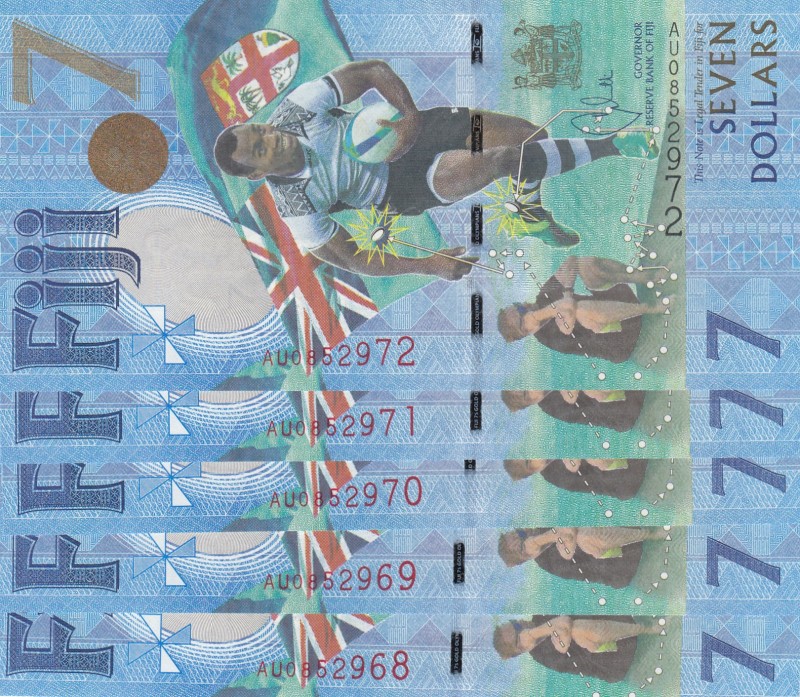 Fiji, 7 Dollars, 2016/2017, UNC, p120a, (Total 5 consecutive banknotes)
Commemo...