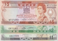 Fiji, 1-2-5 Dollars, 1983/1988, UNC, p86; p82; p83, (Total 3 banknotes)
Queen Elizabeth II. Potrait
Serial Number: D 9137899, C/8721911, B/7271058
...