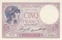 France, 5 Francs, 1933, UNC, p72e
Serial Number: V55493662
Estimate: 40-80