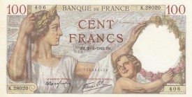 France, 100 Francs, 1942, UNC, p94
Serial Number: K.28020 406
Estimate: 50-100