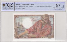 France, 20 Francs, 1944, UNC, p100a
PCGS 67 OPQ, High Condition
Serial Number: B.133 03830
Estimate: 75-150