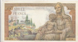 France, 1.000 Francs, 1942/44, XF, p102
Serial Number: N.4371 278
Estimate: 30-60