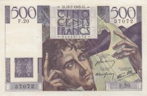France, 500 Francs, 1945, VF(+), p129a
Serial Number: F.20 37072
Estimate: 50-100