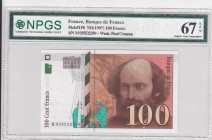 France, 100 Francs, 1997, UNC, p158
PMG 67 EPQ, High Condition
Serial Number: M 035532359
Estimate: 50-100