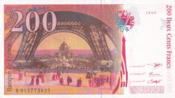 France, 200 Francs, 1996, XF, p159a
Serial Number: Q 015775621
Estimate: 20-40