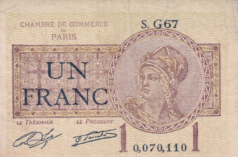 France, 1 Franc, 1922, XF,
Chambre de Commerce de Paris
There are pinholes
Se...