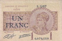 France, 1 Franc, 1922, XF,
Chambre de Commerce de Paris
There are pinholes
Serial Number: SG67 0070110
Estimate: 15-30