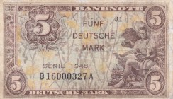 Germany - Federal Republic, 5 Mark, 1948, VF(+), p4a
Serial Number: B16000327 A
Estimate: 100-200