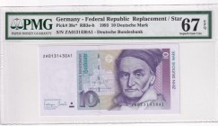 Germany - Federal Republic, 10 Deutsche Mark, 1993, UNC, p38c, REPLACEMENT
PMG 67 EPQ
Serial Number: ZA0121430A1
Estimate: 75-150