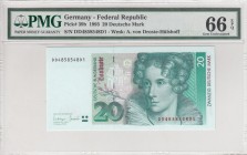 Germany - Federal Republic, 20 Deutsche Mark, 1993, UNC, p39b
PMG 66 EPQ
Serial Number: DD4858548D1
Estimate: 50-100