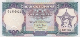 Ghana, 500 Cedis, 1989, UNC, p28b
Serial Number: H/I 1805621
Estimate: 10-20