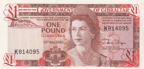 Gibraltar, 1 Pound, 1983, UNC, p20c
Queen Elizabeth II. Potrait
Serial Number: K814095
Estimate: 20-40