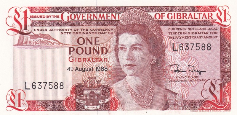 Gibraltar, 1 Pound, 1988, UNC, p20e
Queen Elizabeth II. Potrait
Serial Number:...