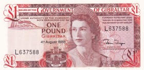 Gibraltar, 1 Pound, 1988, UNC, p20e
Queen Elizabeth II. Potrait
Serial Number: L637588
Estimate: 10-20