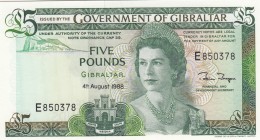 Gibraltar, 5 Pounds, 1988, UNC, p21b
Queen Elizabeth II. Potrait
Serial Number: E850378
Estimate: 30-60