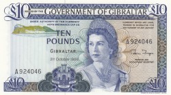 Gibraltar, 10 Pounds, 1986, UNC(-), p22b
Queen Elizabeth II. Potrait
Serial Number: A924046
Estimate: 50-100