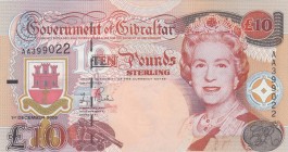 Gibraltar, 10 Pounds, 1995, UNC, p26a
Queen Elizabeth II. Potrait
Serial Number: AA399022
Estimate: 40-80