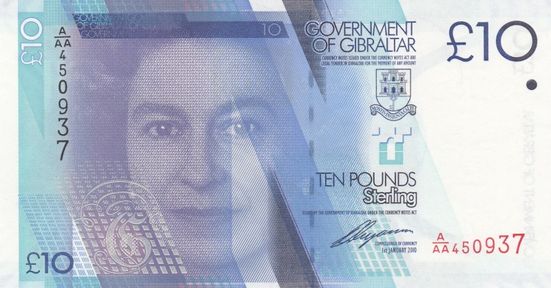 Gibraltar, 10 Pounds, 2010, UNC, p36
Queen Elizabeth II. Potrait
Serial Number...