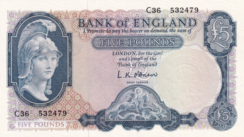 Great Britain, 5 Pounds, 1957-61, UNC, p371a
Serial Number: C36 532479
Estimat...