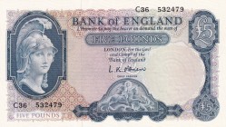 Great Britain, 5 Pounds, 1957-61, UNC, p371a
Serial Number: C36 532479
Estimate: 60-120
